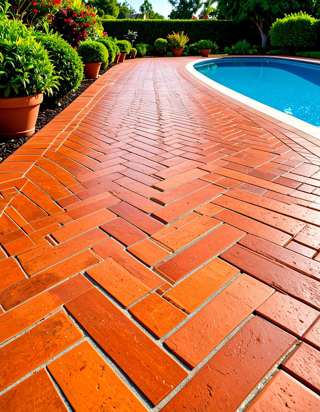Brick Herringbone Walkway Pattern - 24 Above Ground Pool Walkway Ideas