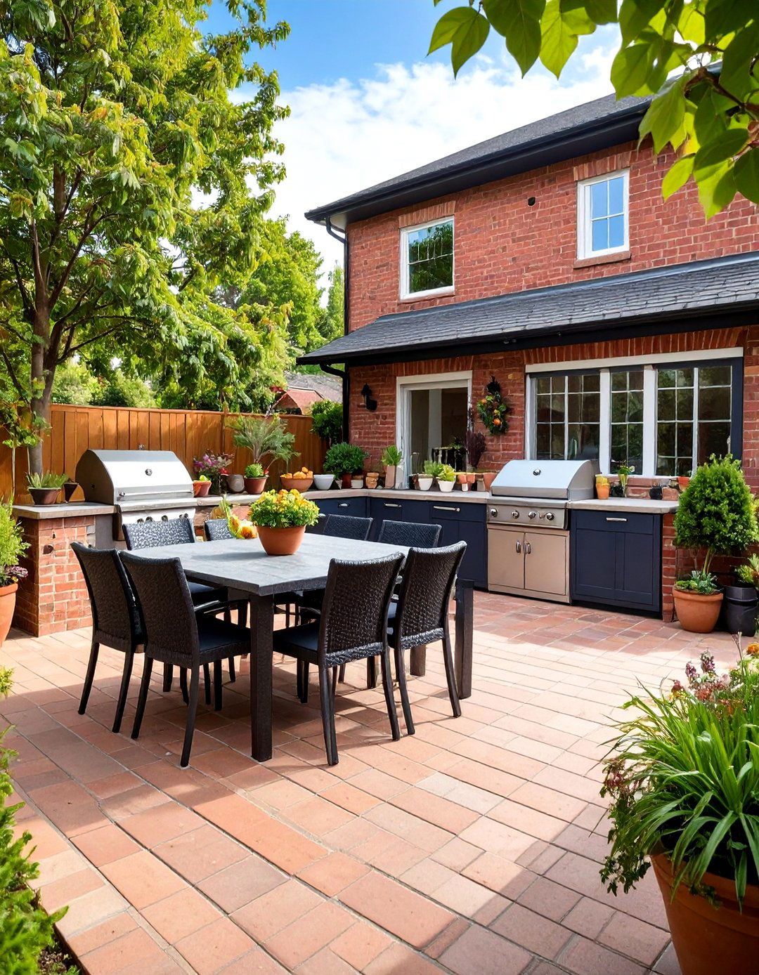 Brick Patio with Outdoor Kitchen - 24 Brick Patio Ideas