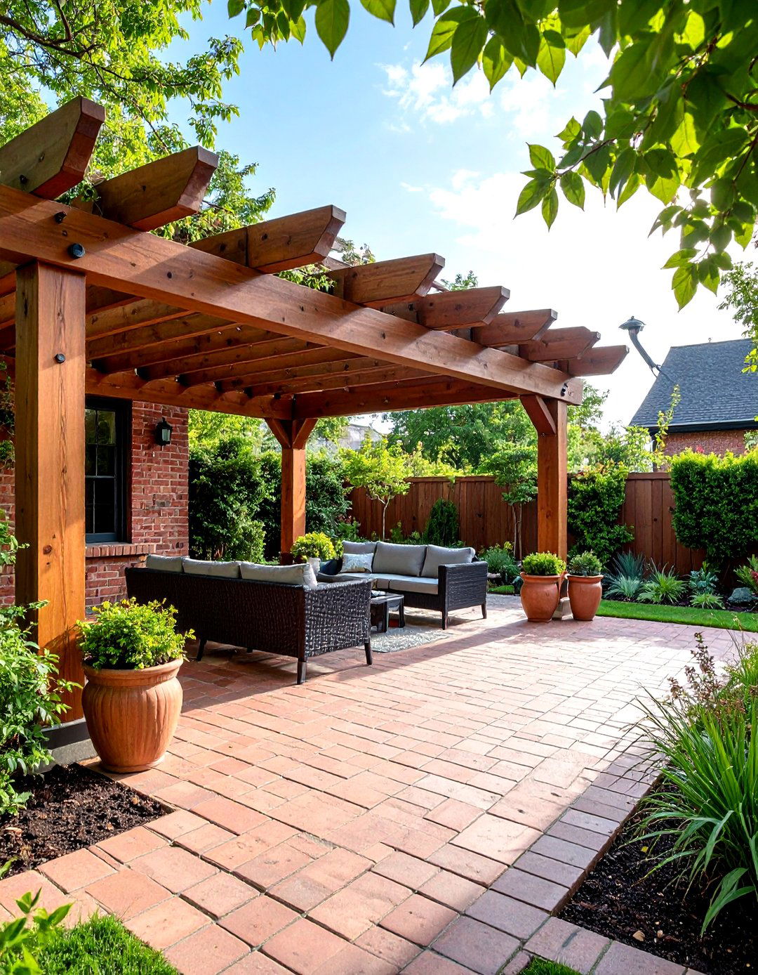 Brick Patio with Pergola Integration - 24 Brick Patio Ideas