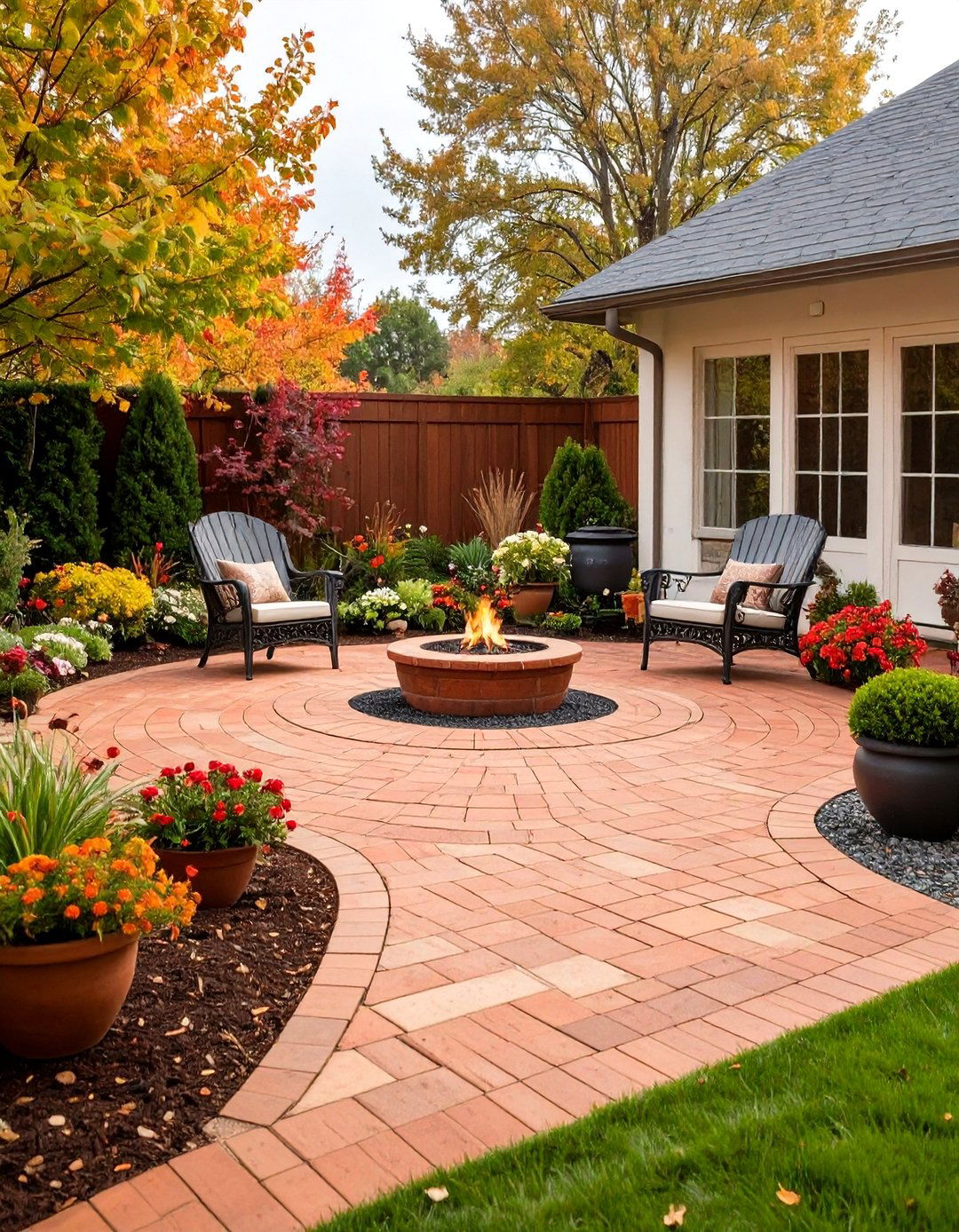 Brick Paver Patio with Decorative Fire Ring - 24 Stone Patio With a Fire Pit Ideas