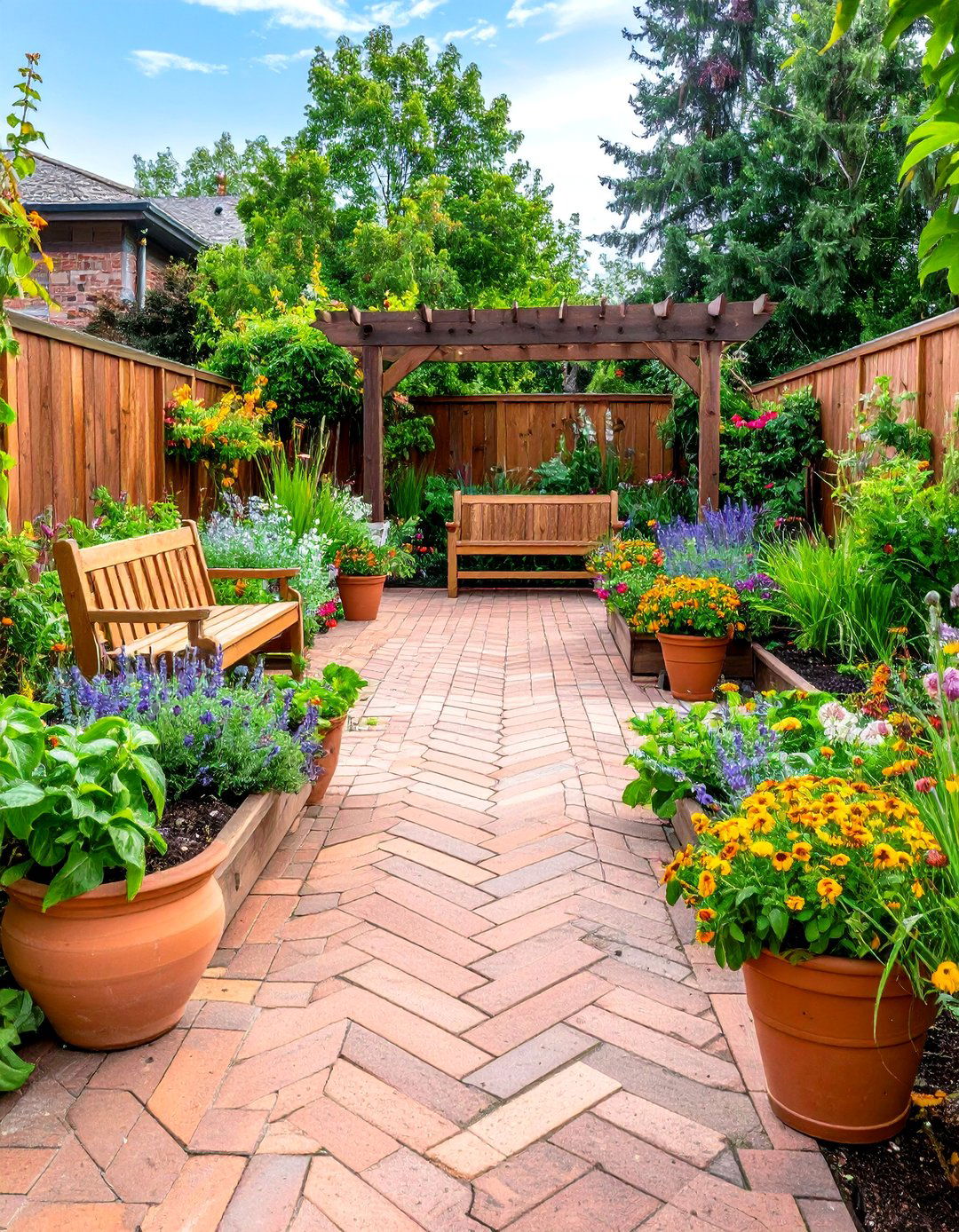 Brick Paver Patio with Herb Garden - 24 Rustic Patio Ideas