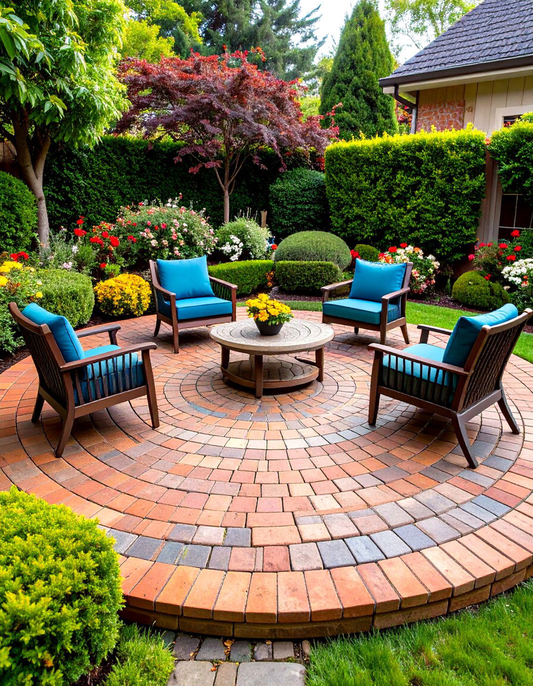 Brick Paver Semi Circle Patio with Herringbone Pattern - 24 Semi Circle Patio Ideas and Inspiration