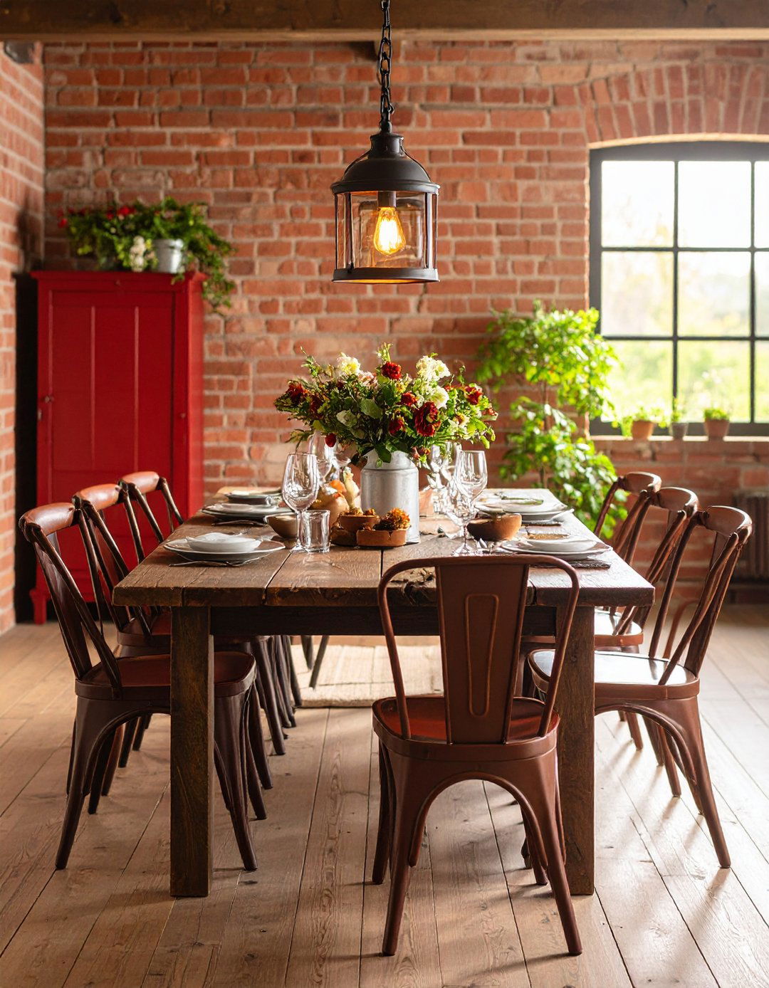 Brick Red Rustic Farmhouse - 24 Red Dining Room Ideas