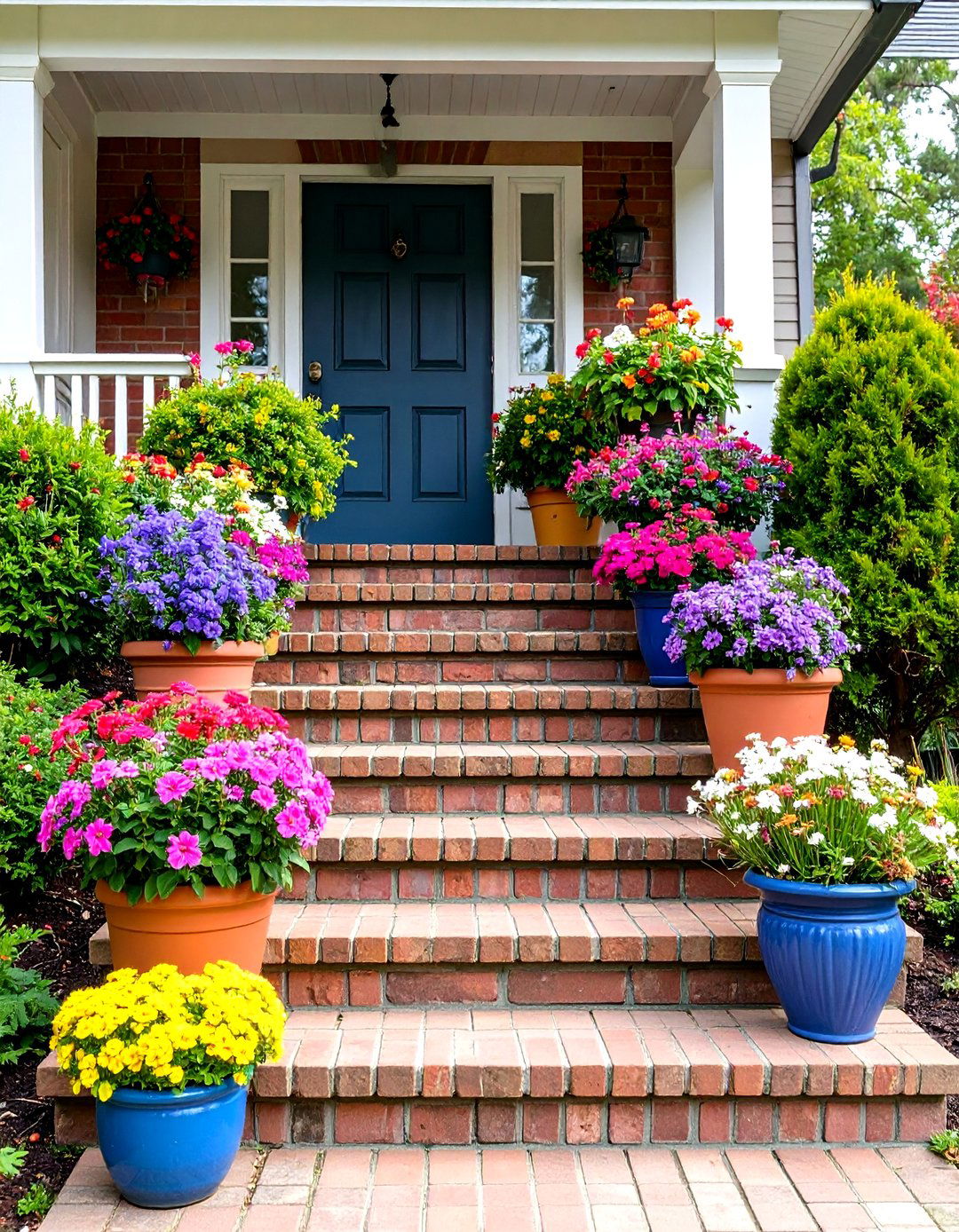 Brick Steps with Integrated Planters - 24 Brick Front Steps Design Ideas