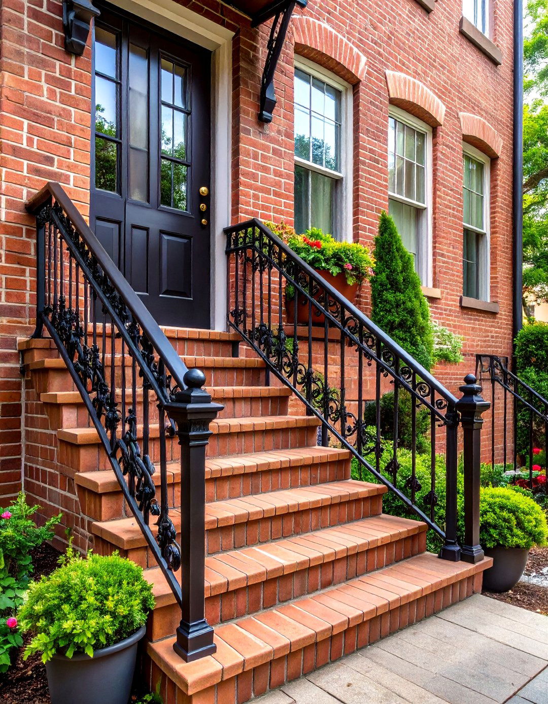 Brick Steps with Metal Railing Integration - 24 Brick Front Steps Design Ideas