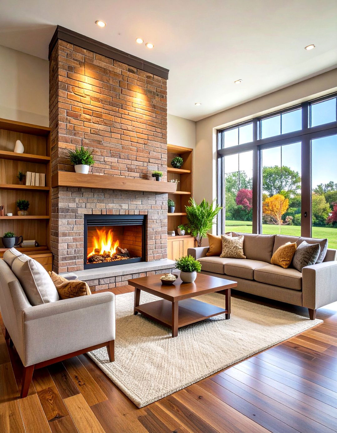 Brick Veneer Fireplace with Built in Storage - 24 Faux Fireplace Ideas