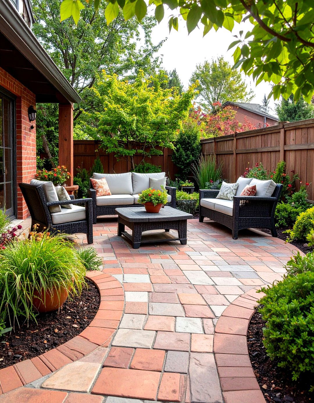 Brick and Stone Combination Patio - 24 Brick Patio Ideas