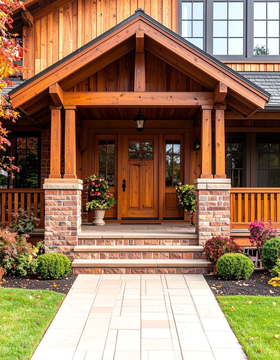 Brick and Wood Combination Porch - 24 Brick Porch Ideas