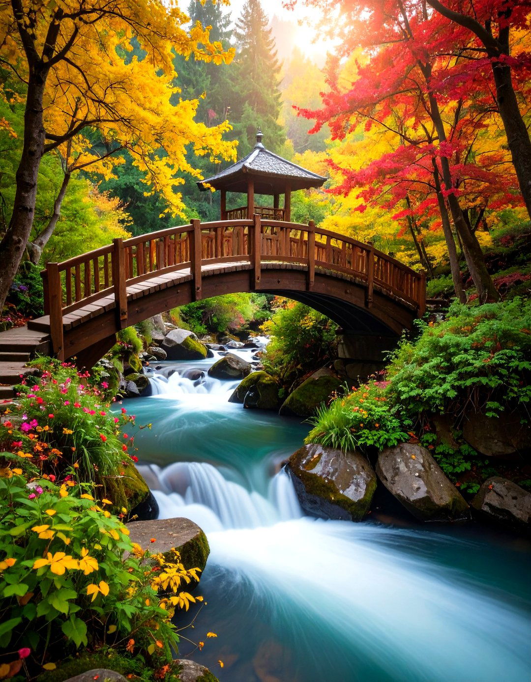 Bridge Crossing Stream Waterfall - 24 Pondless Waterfall Design Ideas