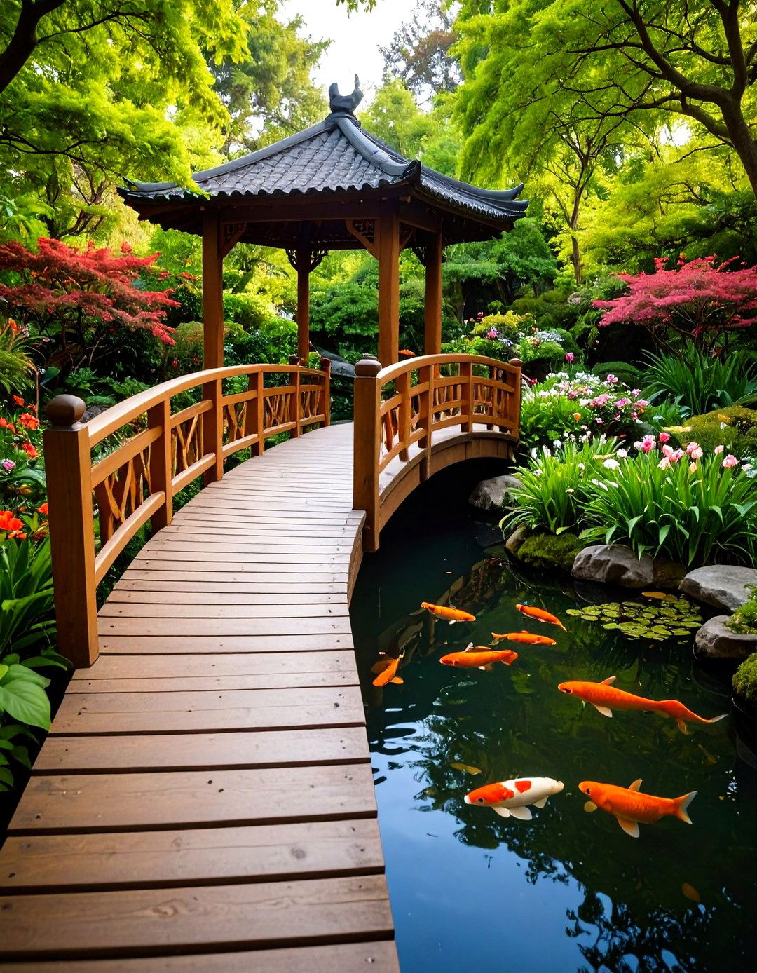 Bridge Feature Pond - 24 Fish Pond Ideas