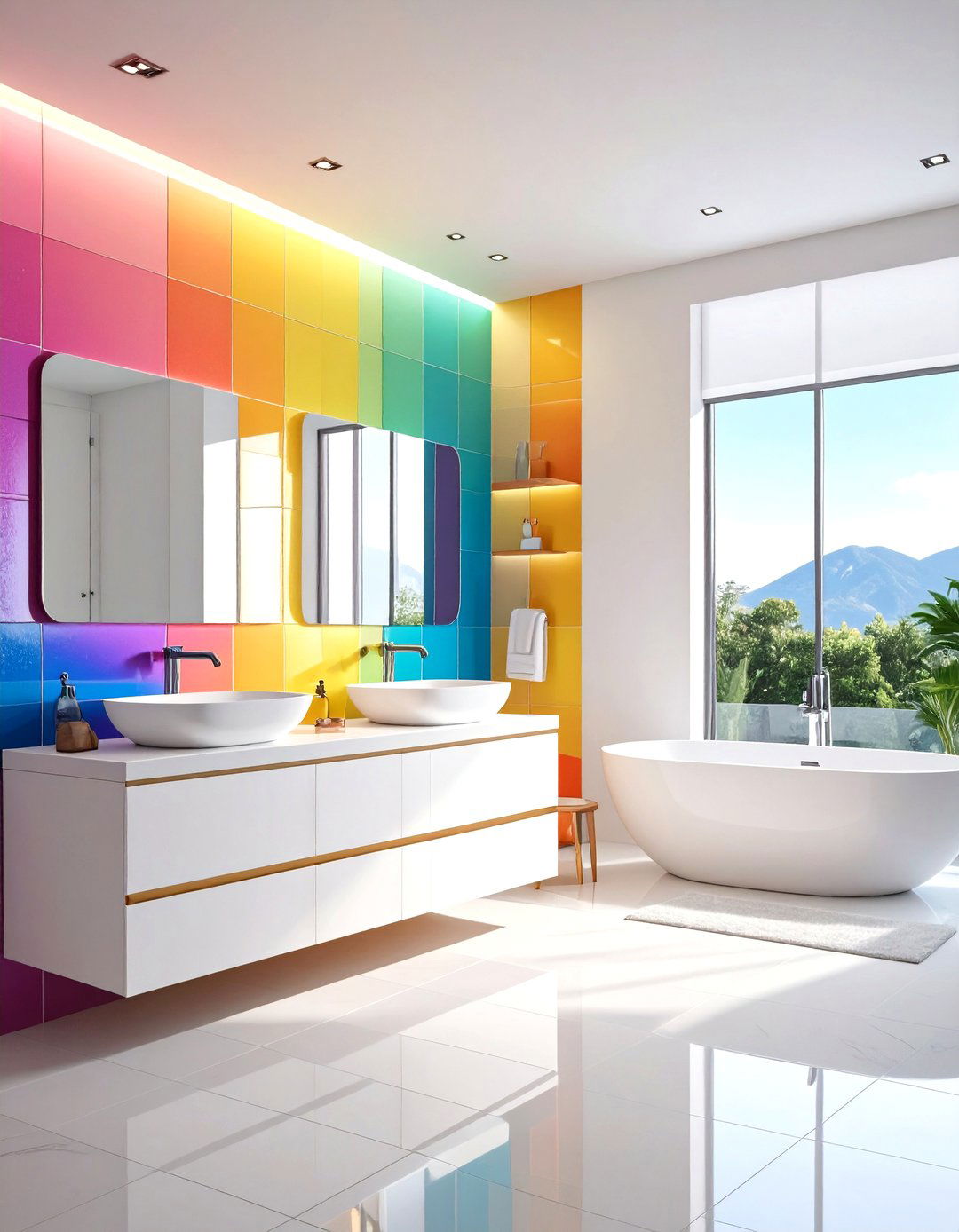 Bright Rainbow Color Bathroom Space - 24 Teen Bathroom Ideas
