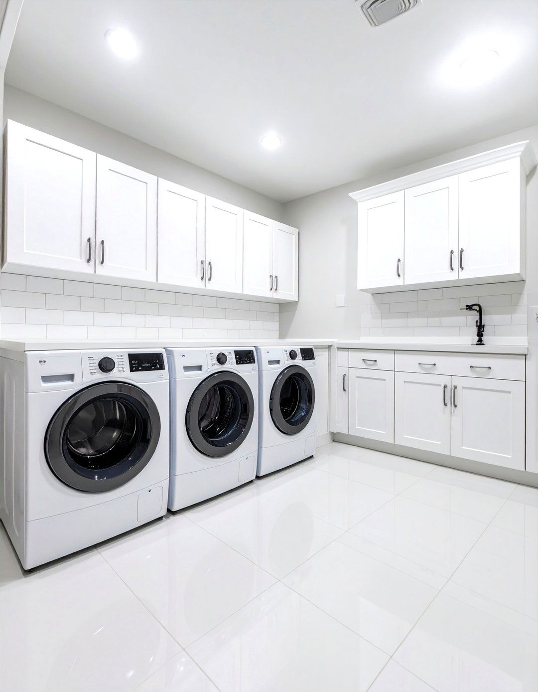 Bright White Minimalist Basement Laundry Design - 24 basement laundry room ideas