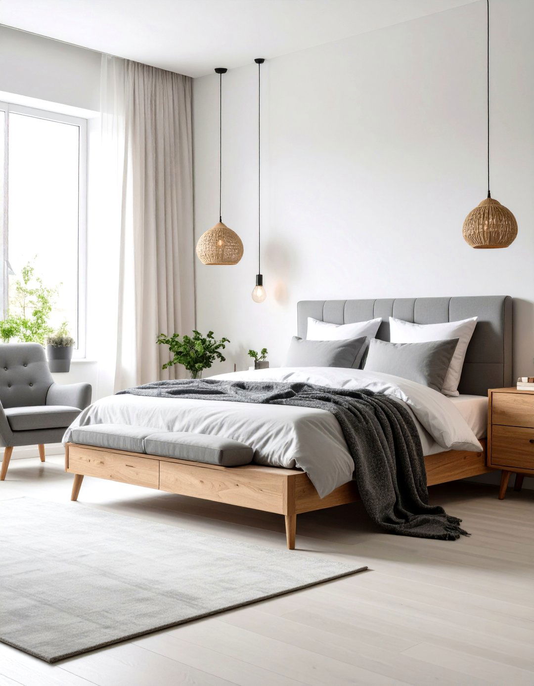 Bright White Walls Grey Furniture Contrast - 24 Grey and White Bedroom Ideas