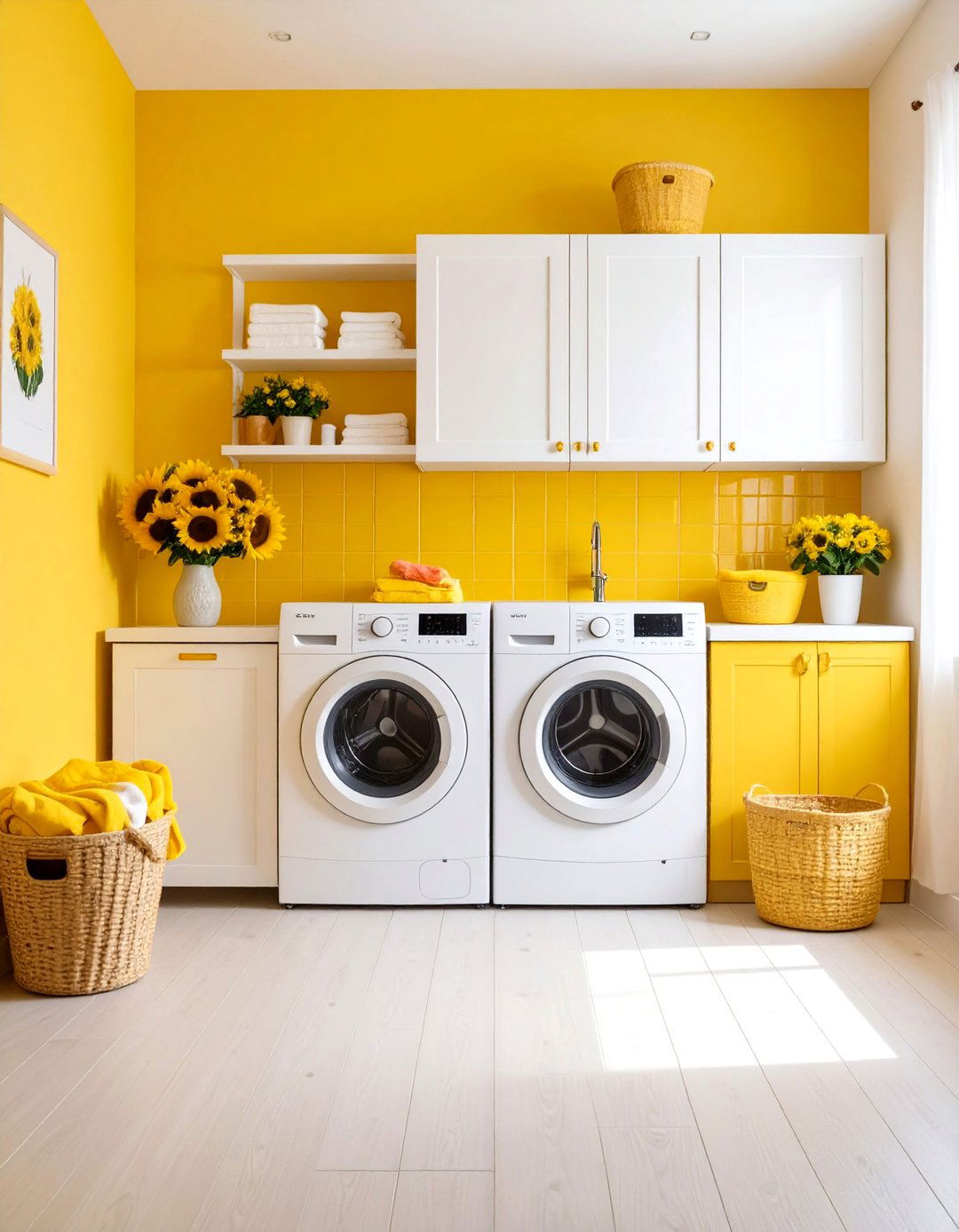 Bright Yellow Sunshine Theme - 24 Laundry Room Decor Ideas