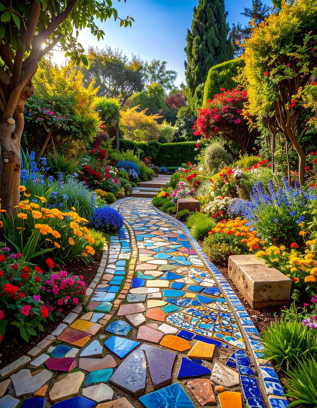 Broken Ceramic Tile Mosaic Edging - 24 Recycled Garden Edging Ideas