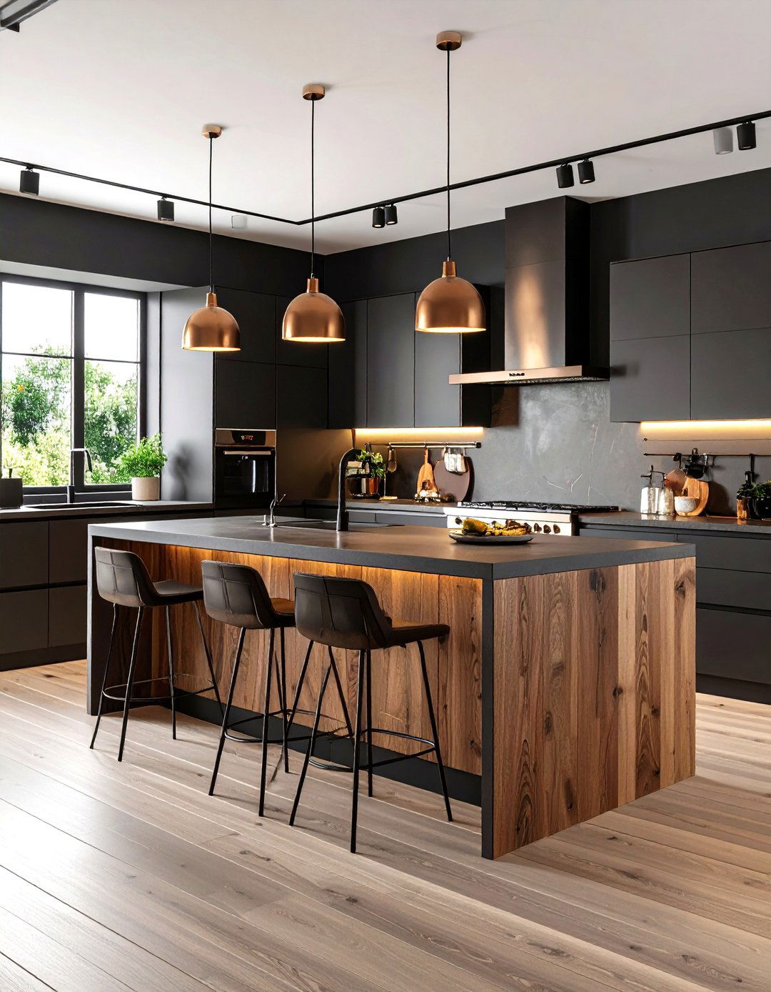 Bronze and Black Mixed Metal with Brown Wood Elements - 24 Black and Brown Kitchen Ideas