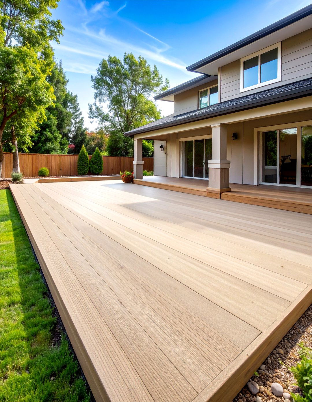 Broom Finished Concrete Deck with Integral Color - 24 Concrete Deck Ideas