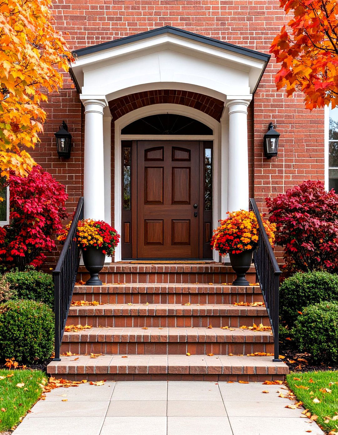 Brown Brick Entryway Features - 24 Brown Brick Exterior Home Ideas