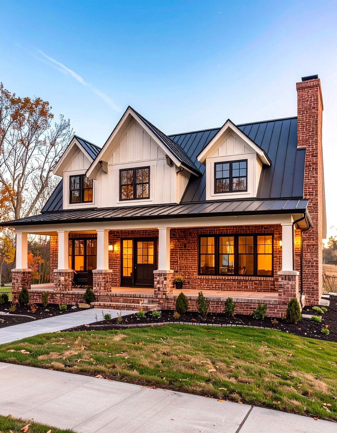 Brown Brick Farmhouse Appeal - 24 Brown Brick Exterior Home Ideas