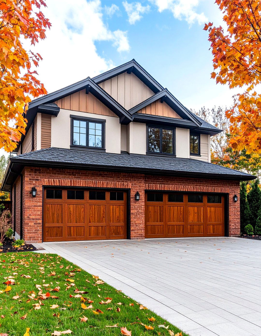 Brown Brick Garage Integration - 24 Brown Brick Exterior Home Ideas