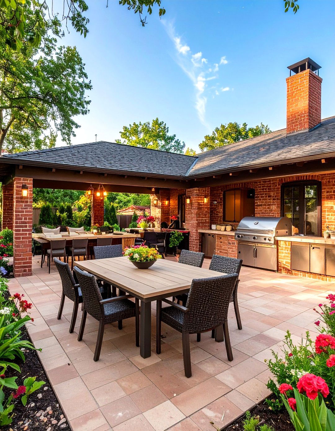 Brown Brick Outdoor Living Spaces - 24 Brown Brick Exterior Home Ideas