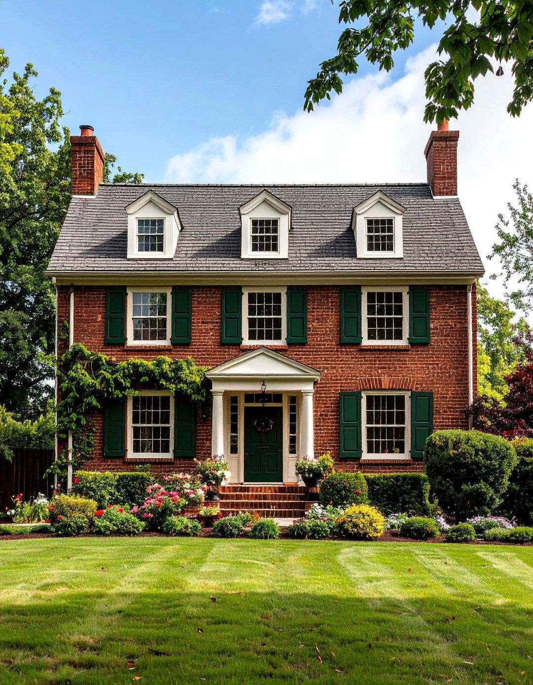 Brown Brick with Forest Green Shutters - 24 Exterior Brick and Paint Color Combinations