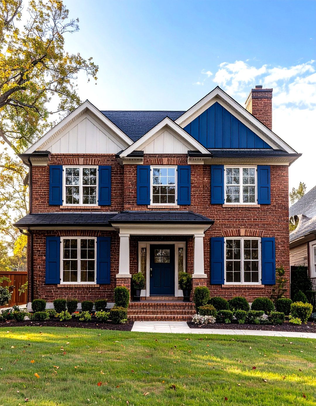 Brown Brick with Slate Blue Trim - 24 Exterior Brick and Paint Color Combinations