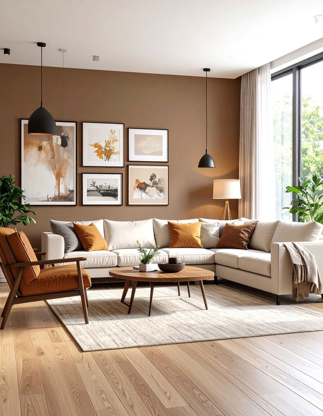 Brown Gallery Wall Living Room Artistic Display - 24 Brown Living Room Ideas