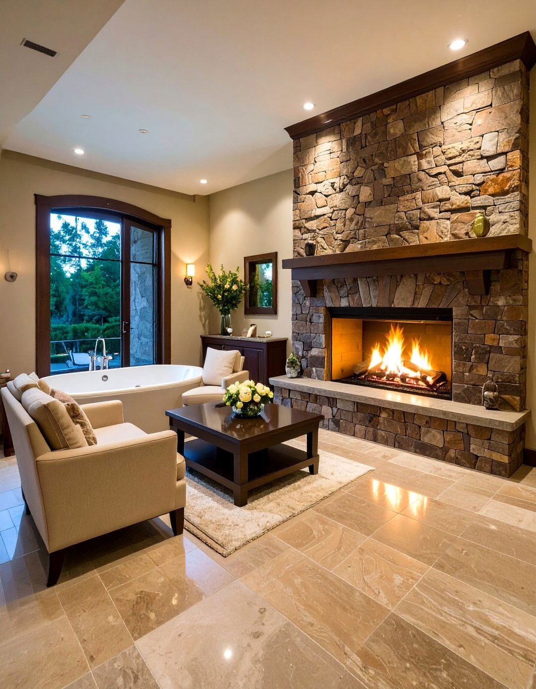 Brown Granite Bathroom Fireplace Surrounds - 24 Brown Granite Bathroom Ideas