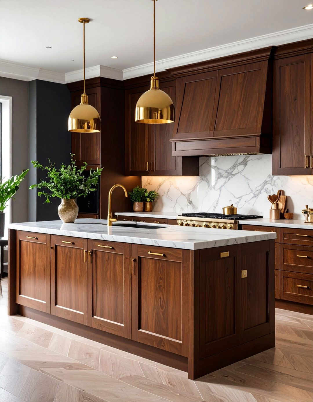 Brown Kitchen Cabinets with Gold Accents - 24 Brown Kitchen Cabinets Ideas