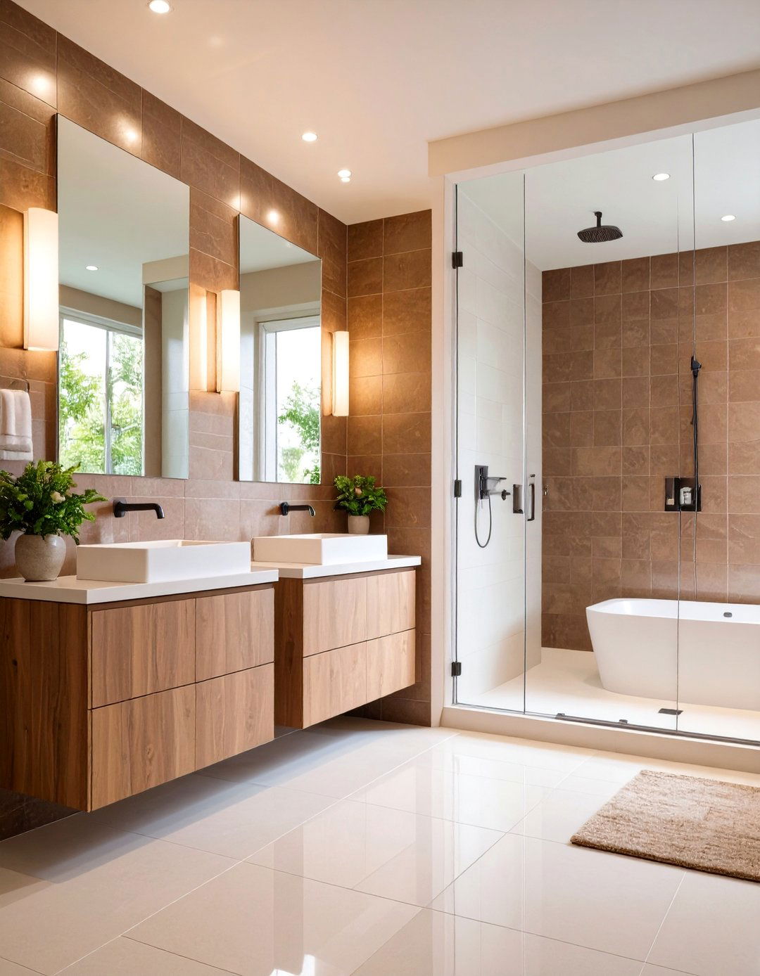 Brown Tile Niche with White Shower Surround