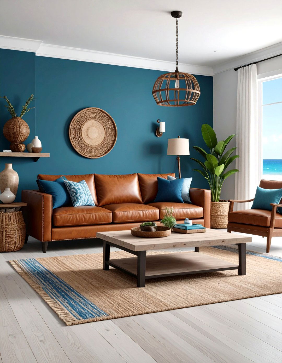 Brown and Blue Coastal Living Room Combination - 24 Brown Living Room Ideas