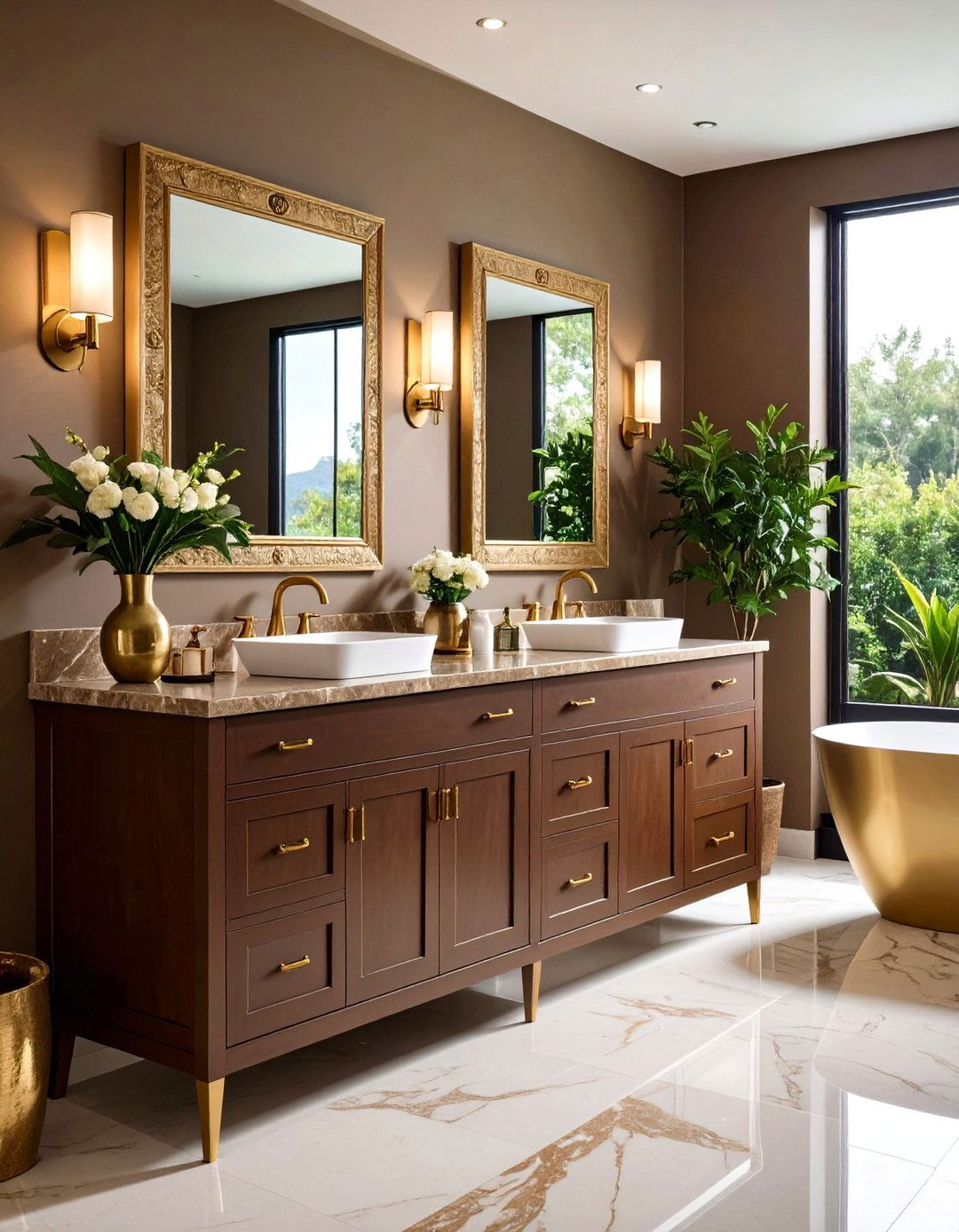 Brown and Brass Luxury Combination - 24 Brown Bathroom Ideas