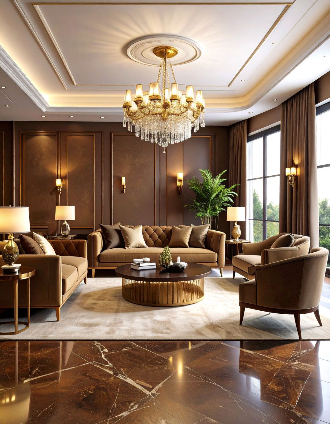 Brown and Gold Luxury Living Room Elegance - 24 Brown Living Room Ideas