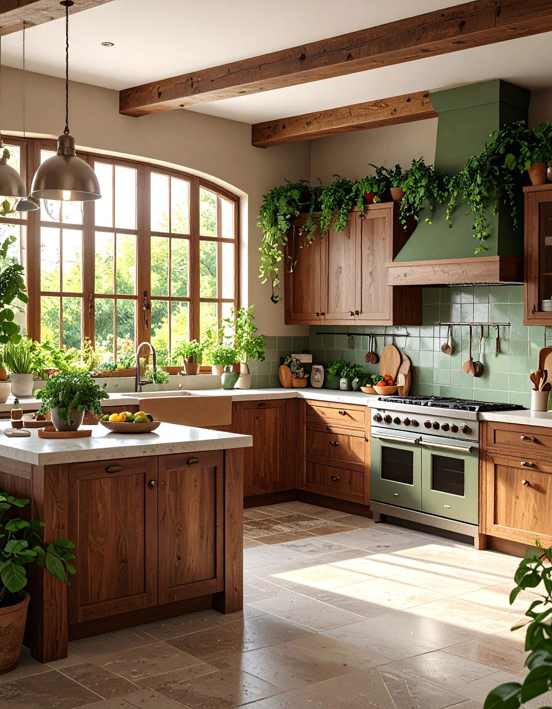 Brown and Green Natural Kitchen - 24 Brown Kitchen Ideas