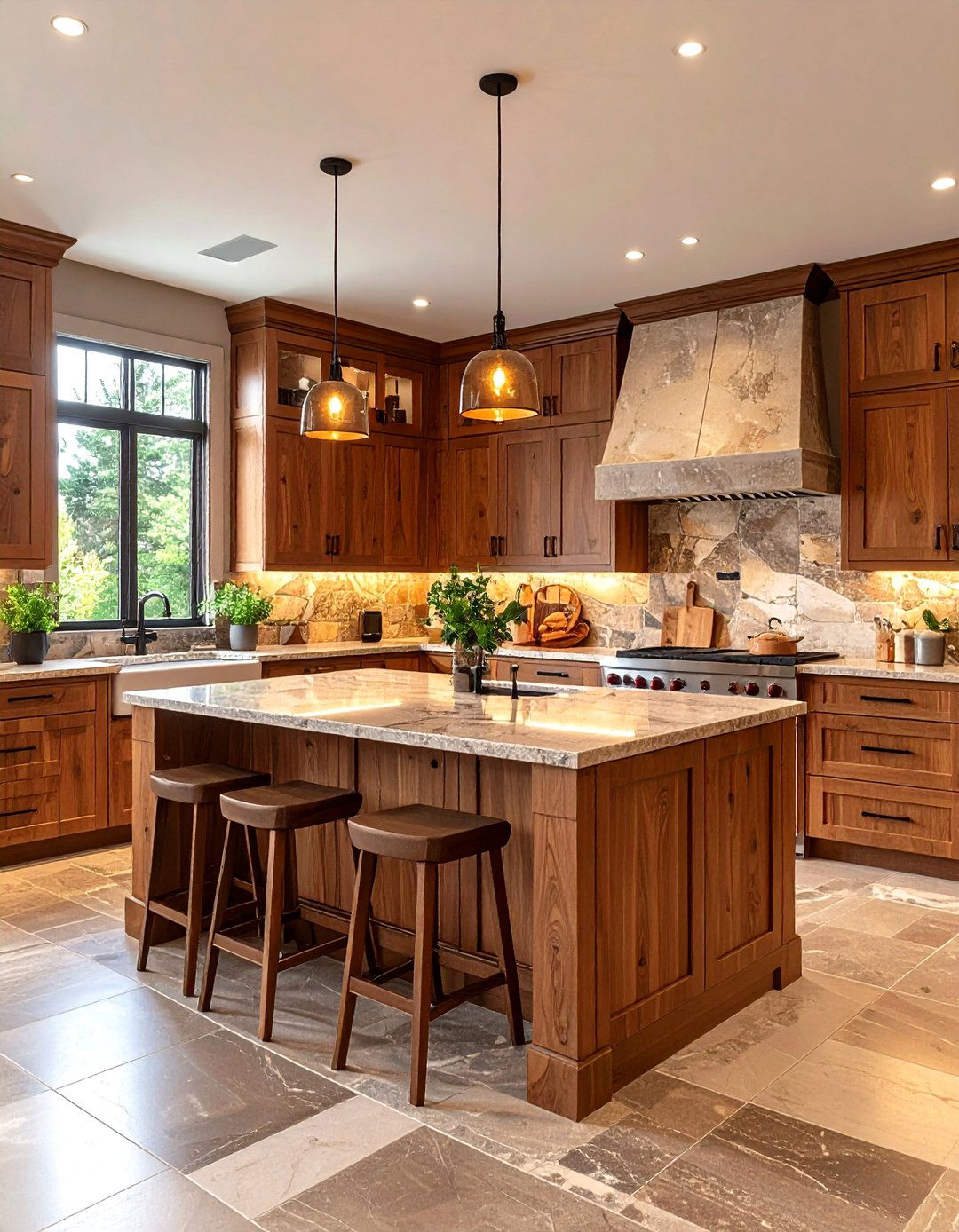 Brown and Natural Stone Kitchen - 24 Brown Kitchen Ideas