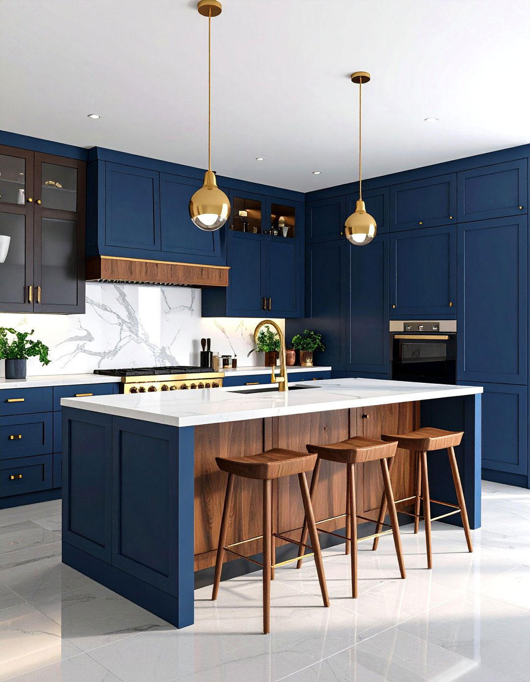Brown and Navy Blue Kitchen - 24 Brown Kitchen Ideas