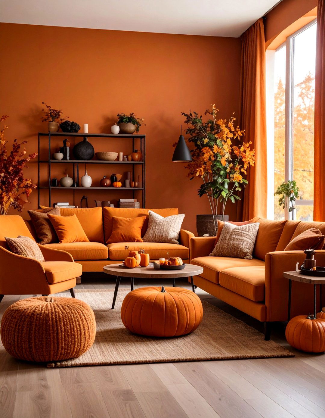 Brown and Orange Autumn Living Room Warmth - 24 Brown Living Room Ideas