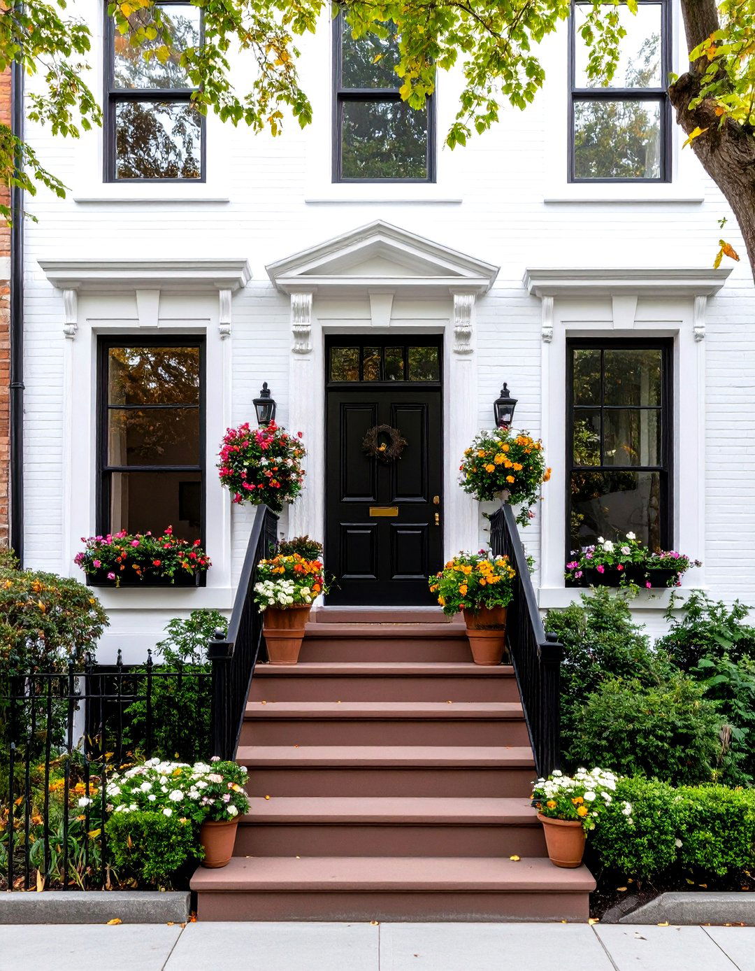 Brownstone Revival Style - 24 White Exterior Home with a Black Roof Ideas