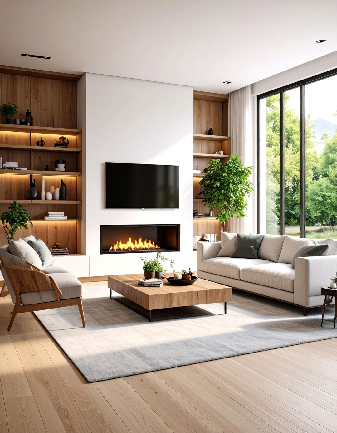 Built In Entertainment Center Fireplace with Media Storage - 24 Modern Fireplace Ideas
