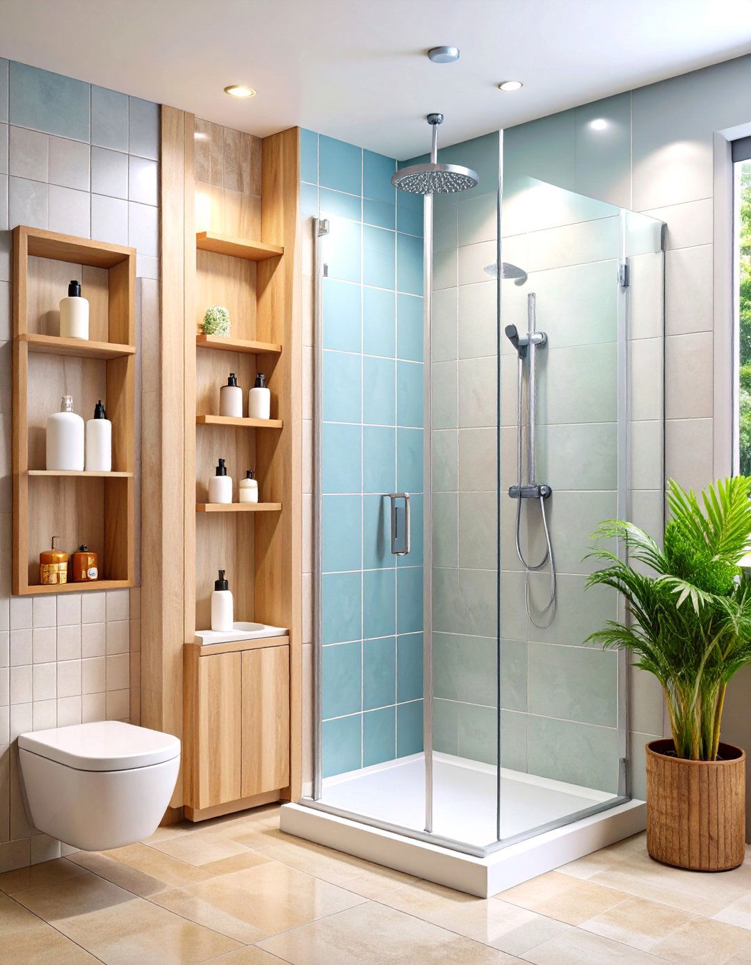 Built In Niche Storage with Waterproof Design - 24 Bathroom Organization Ideas