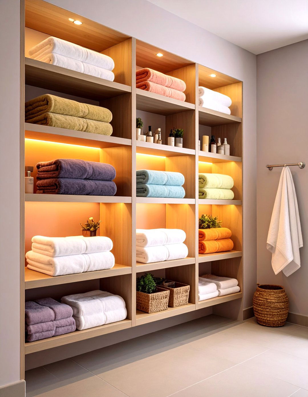 Built In Niche Towel Organization - 24 Bathroom Towel Rack Ideas