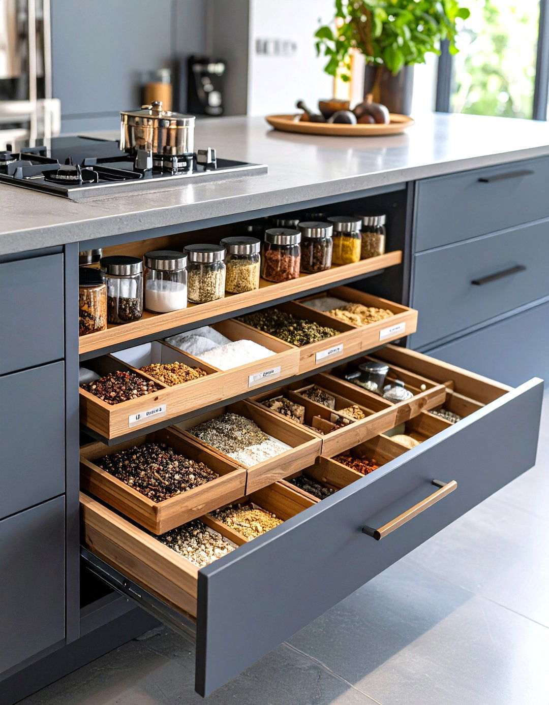 Built In Spice Rack Organization - 24 Kitchen Island Storage Ideas