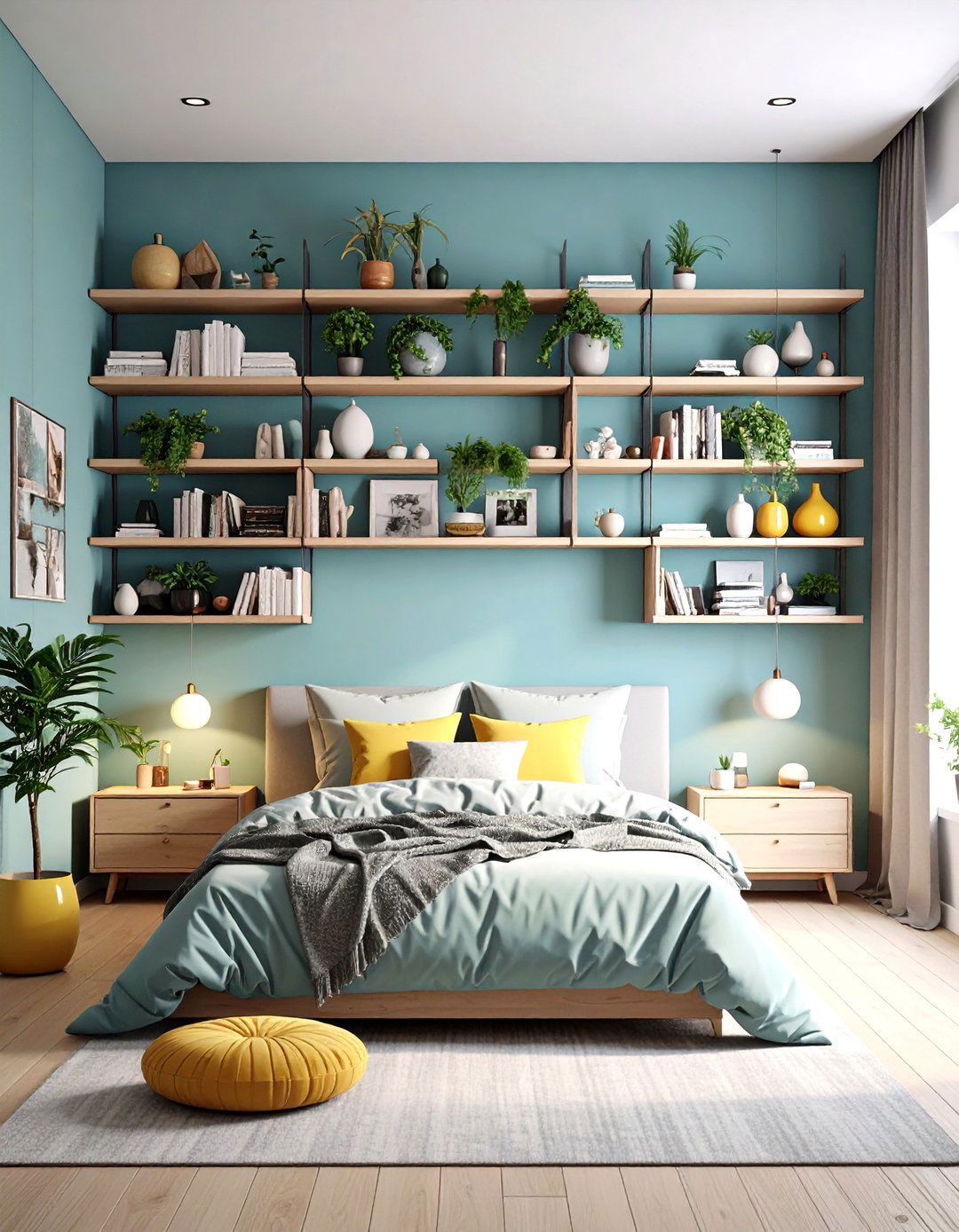 Built In Wall Shelving - 24 Midcentury Modern Bedroom Decorating Ideas