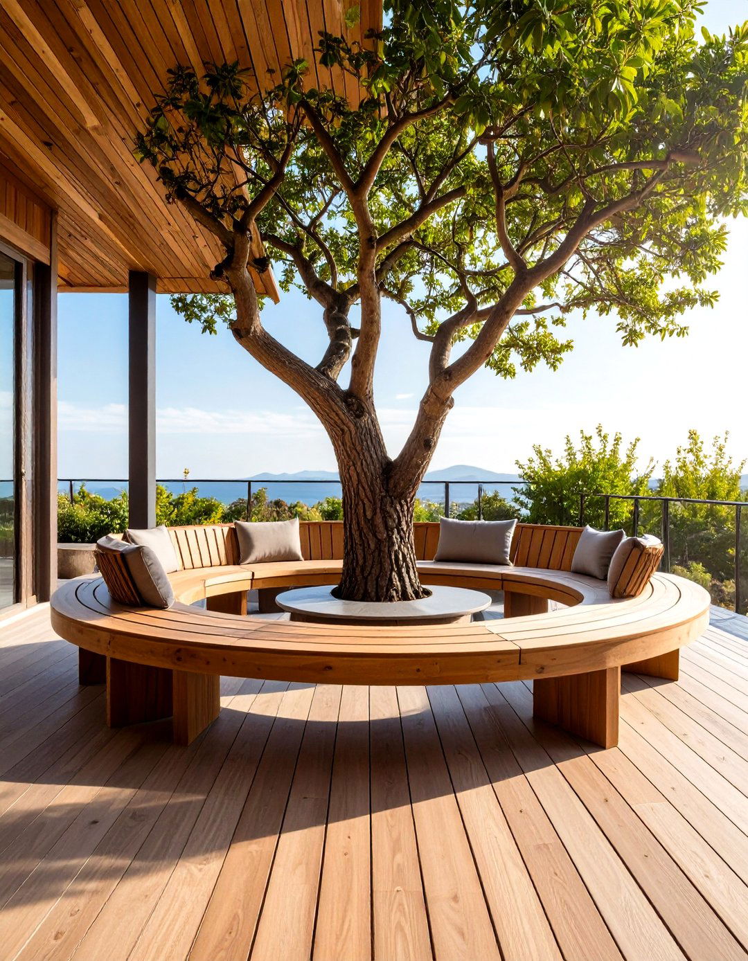Built in Deck Bench Around Tree - 24 Built-in Deck Bench Ideas and Designs