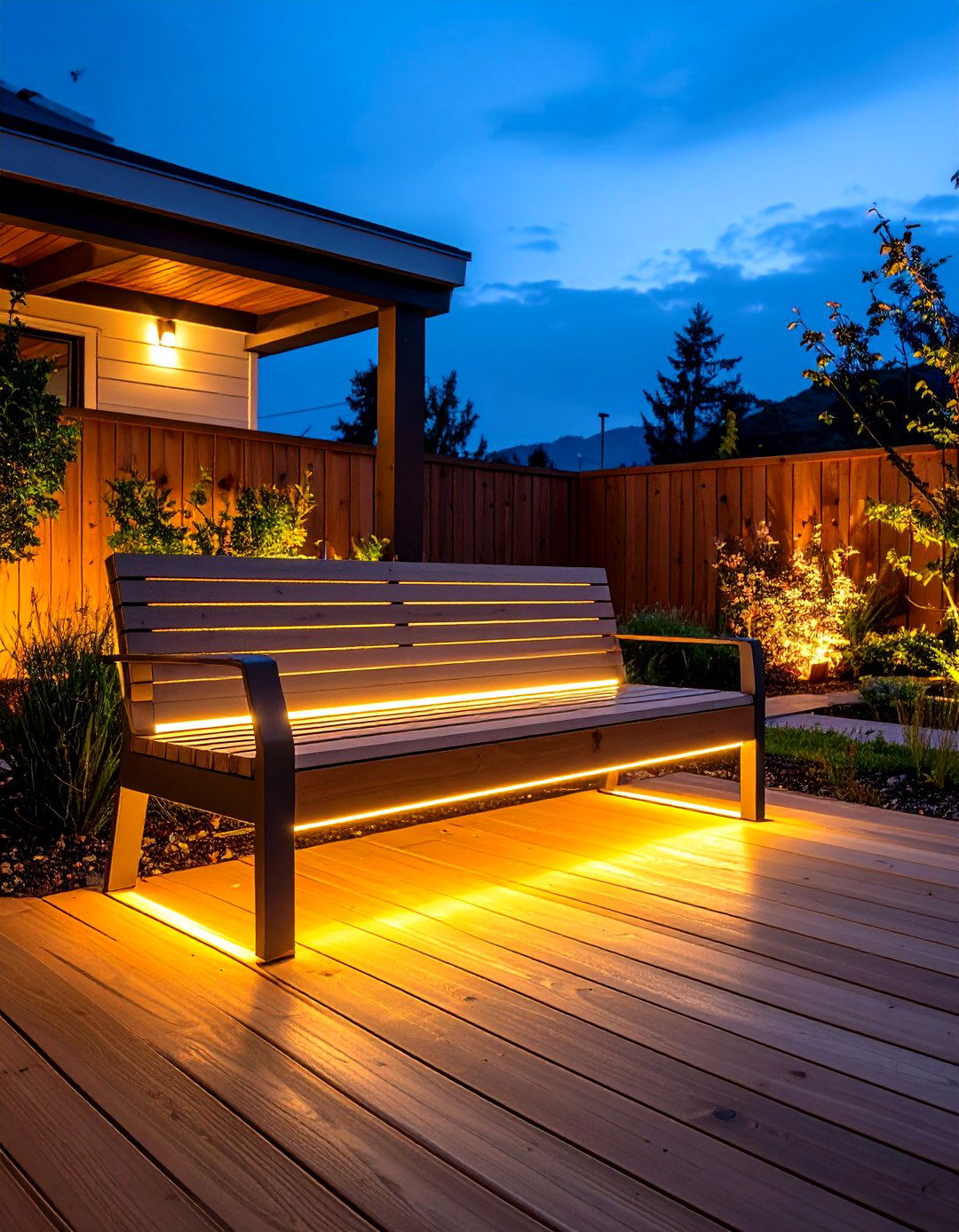 Built in Deck Bench with LED Lighting - 24 Built-in Deck Bench Ideas and Designs