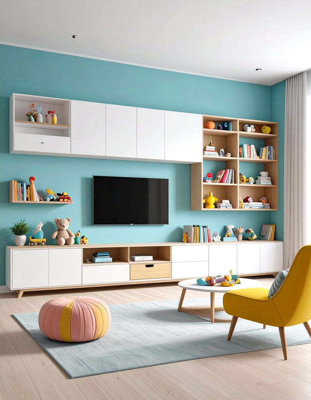 Built in Media Console Storage - 24 Living Room Toy Storage Ideas