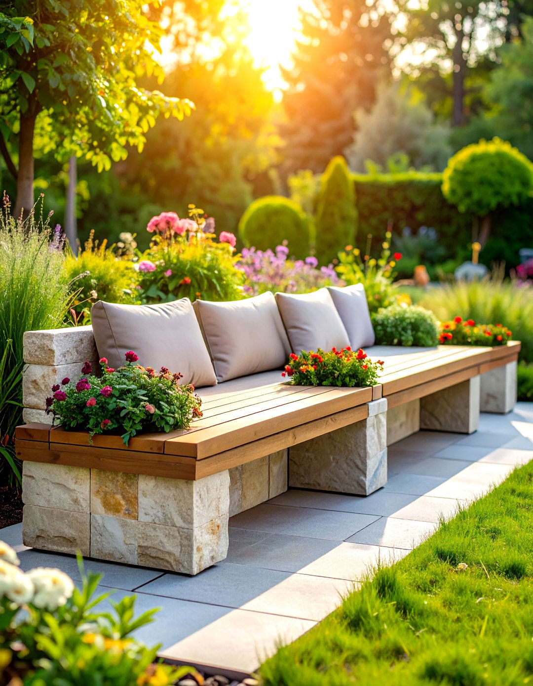 Built in Stone Bench Garden Seating - 24 Garden Seating Ideas