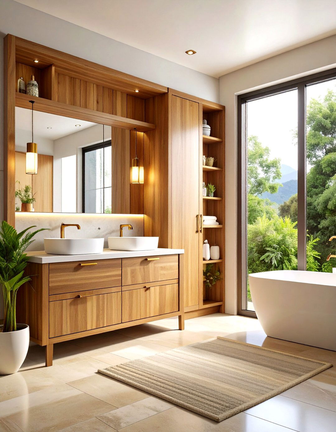 Built in Storage Bathroom with Sliding Panel Doors - 24 Mid-century Modern Bathroom Ideas