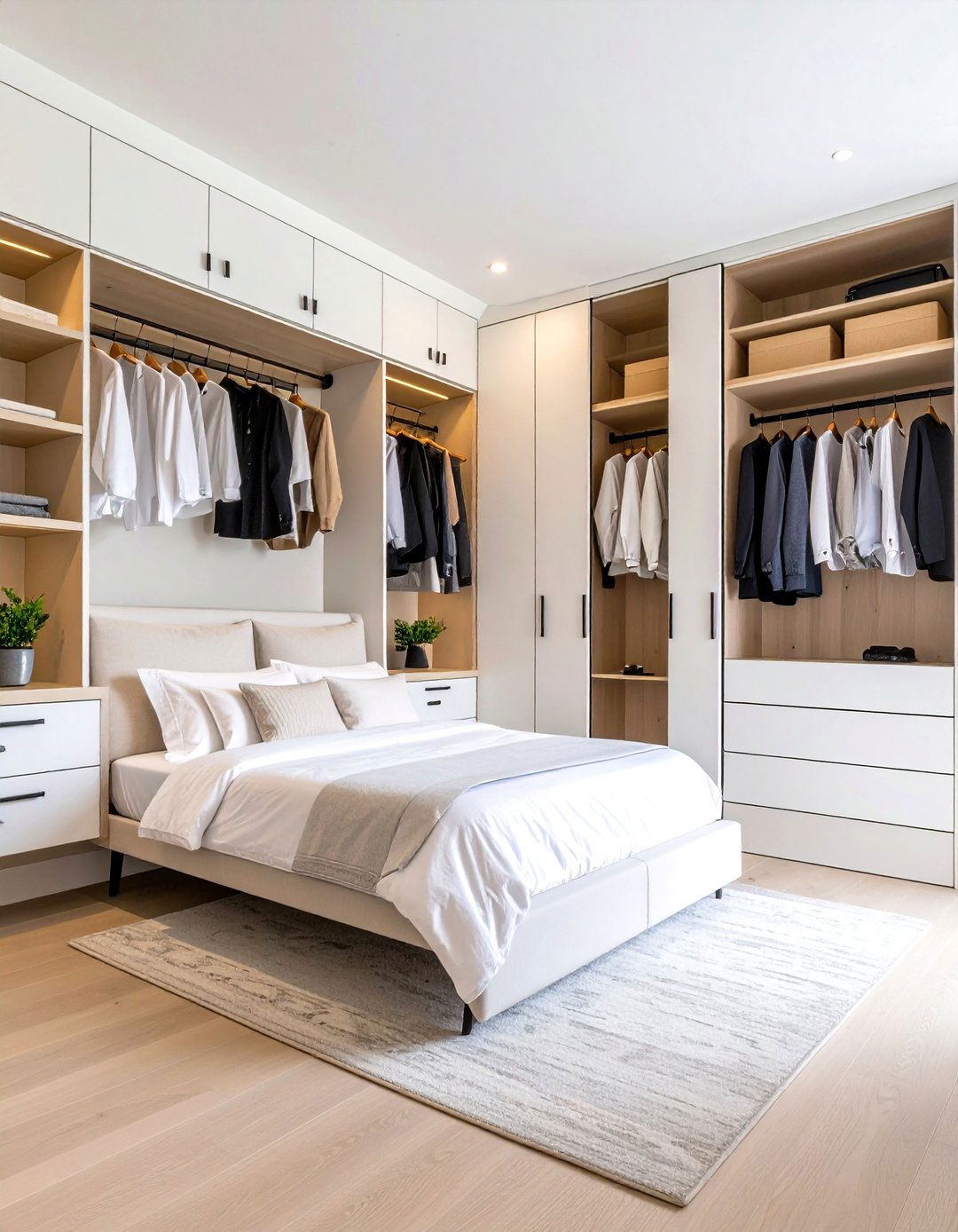 Built in Storage Bedroom with Custom Millwork - 24 Feminine Black and White Bedroom Ideas